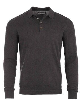 Zimego Charcoal Qtr Button Long Sleeve Polo